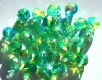 25 8mm Faceted Tri Tone Crystal/Lime/Turquoise AB Firepolish Beads